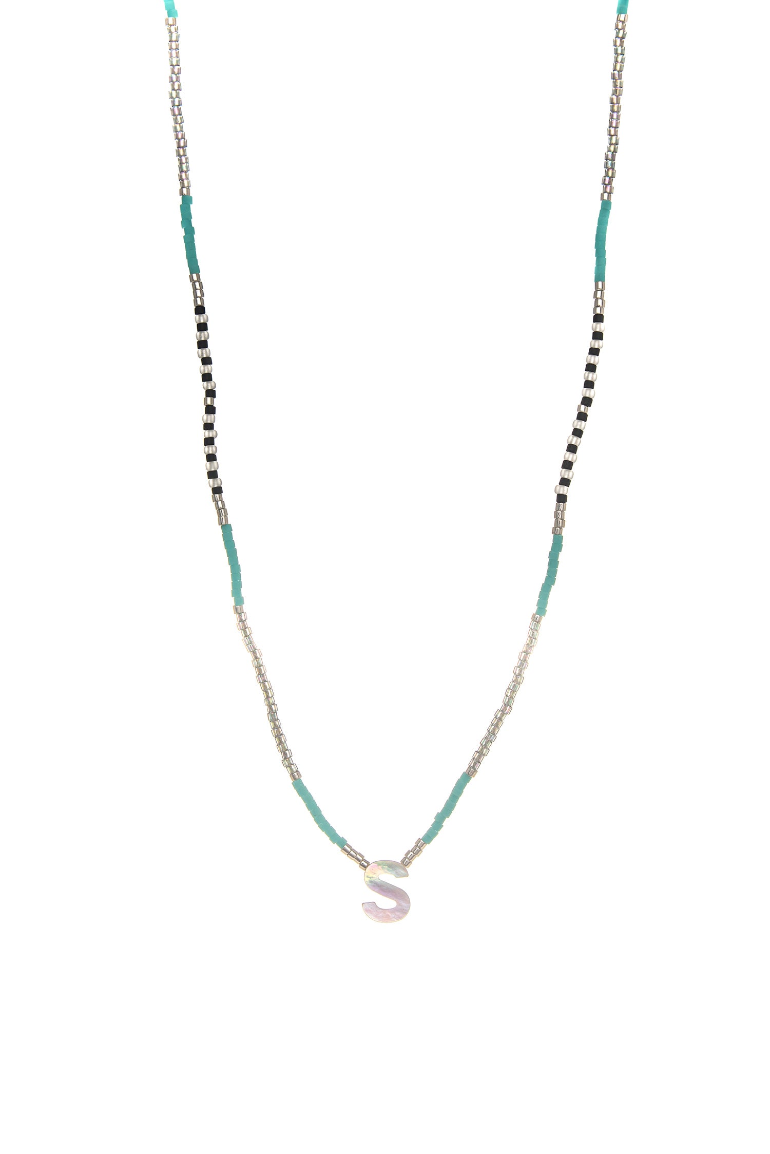 mother of pearl initial necklace (delicate turquoise)
